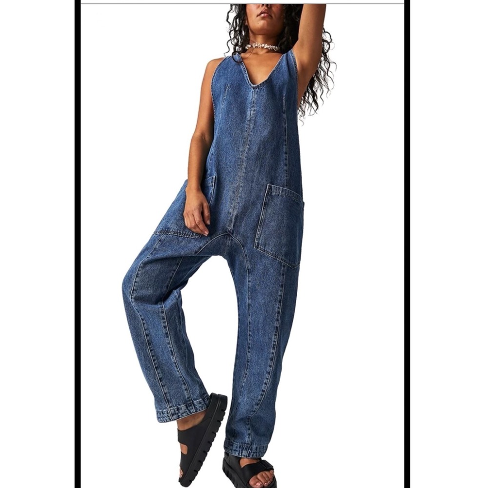 We The Free Free People High Roller Denim‎ Jumpsuit small boho Oversized layered